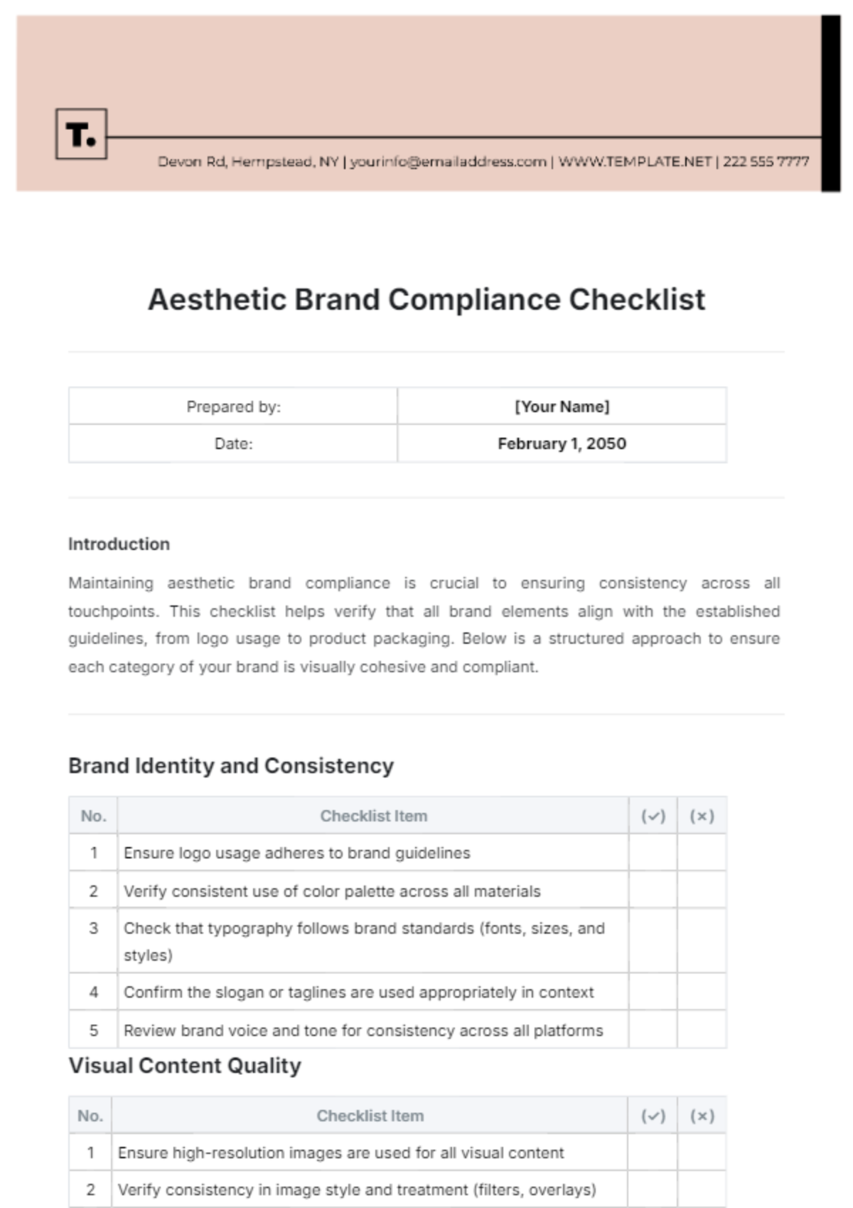 Aesthetic Brand Compliance Checklist Template - Edit Online & Download