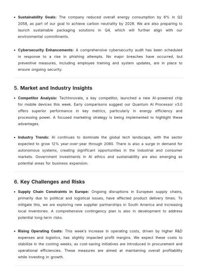 Free Weekly Executive Summary Report Template to Edit Online