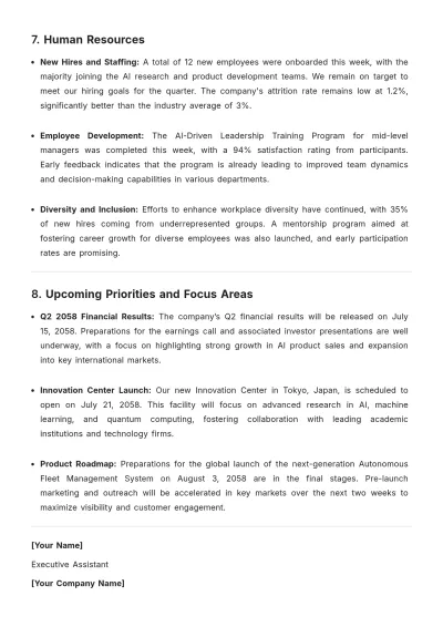 Free Weekly Executive Summary Report Template to Edit Online