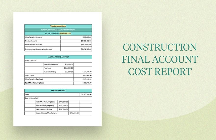 Construction Final Account Cost Report Template
