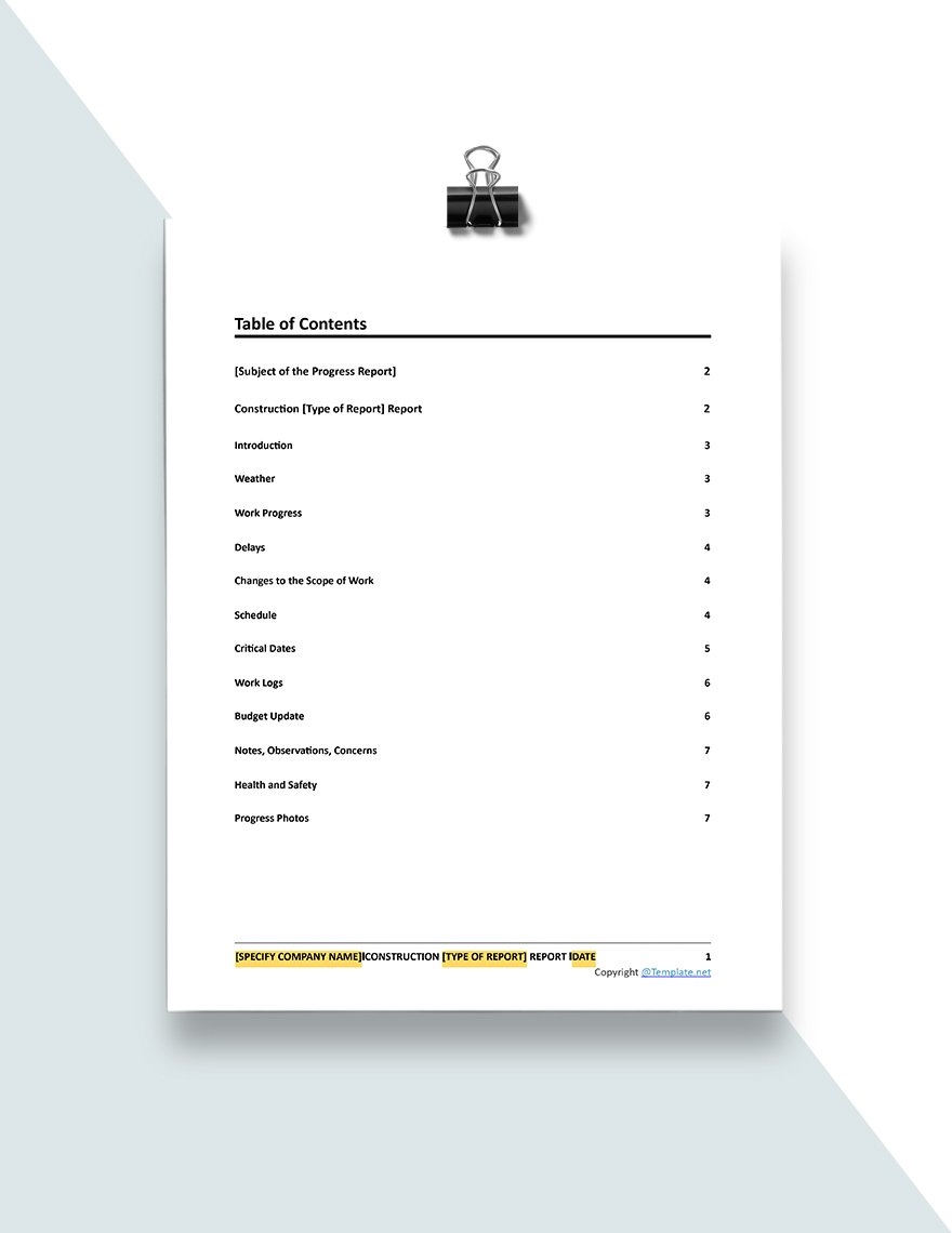Blank Construction Report Template