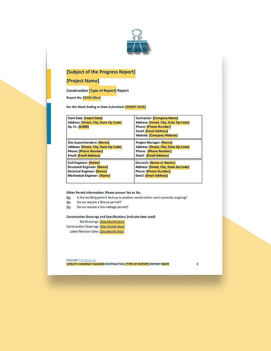 Sample Construction Report Template