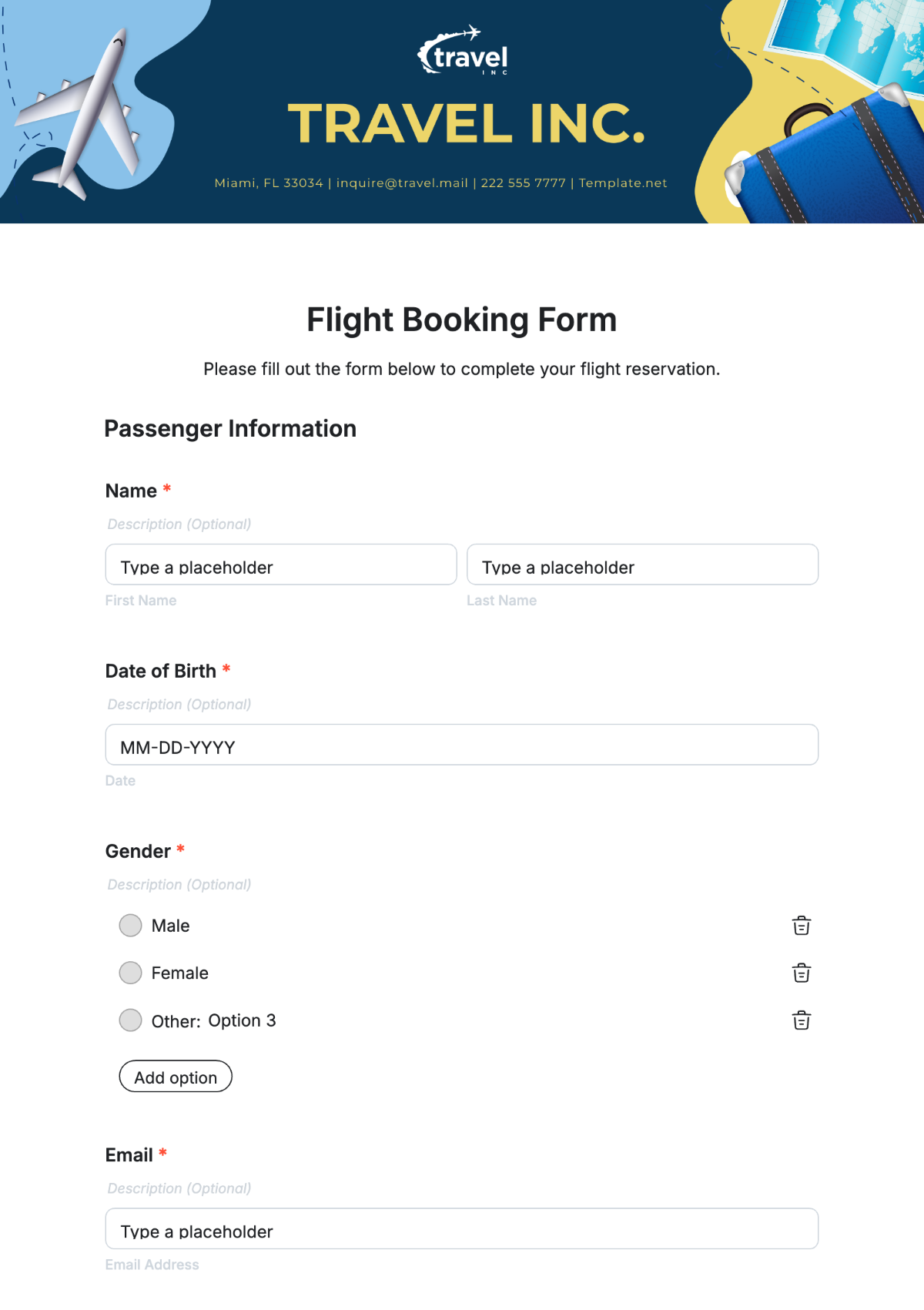 Flight Booking Form Template - Edit Online & Download