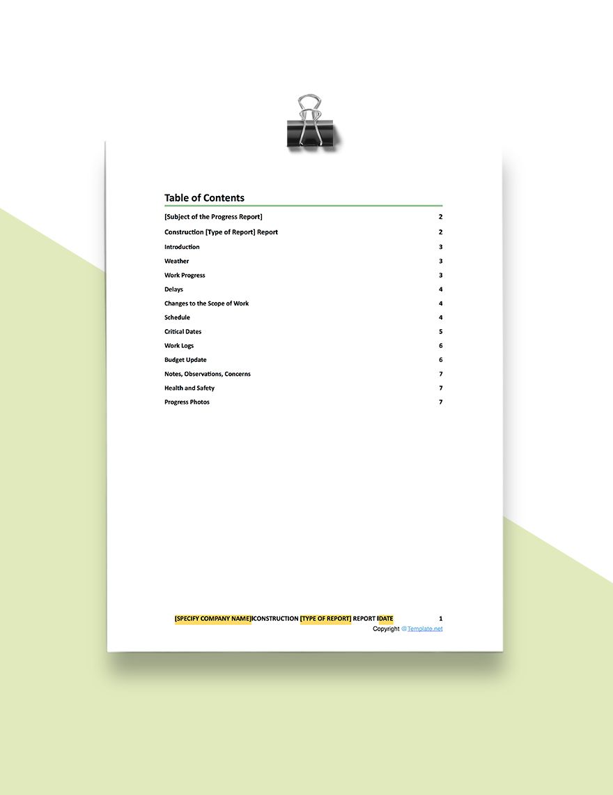 Simple Construction Report Template
