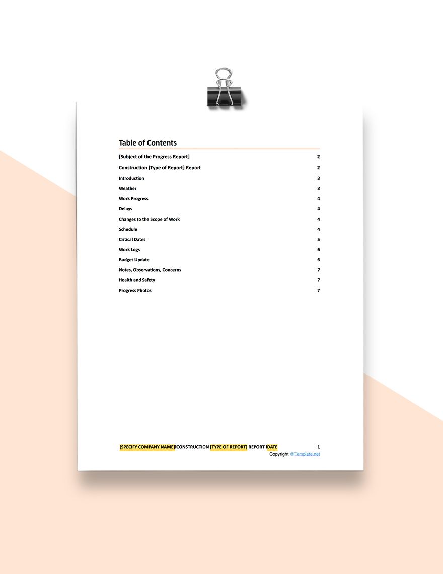 Printable Construction Report Template