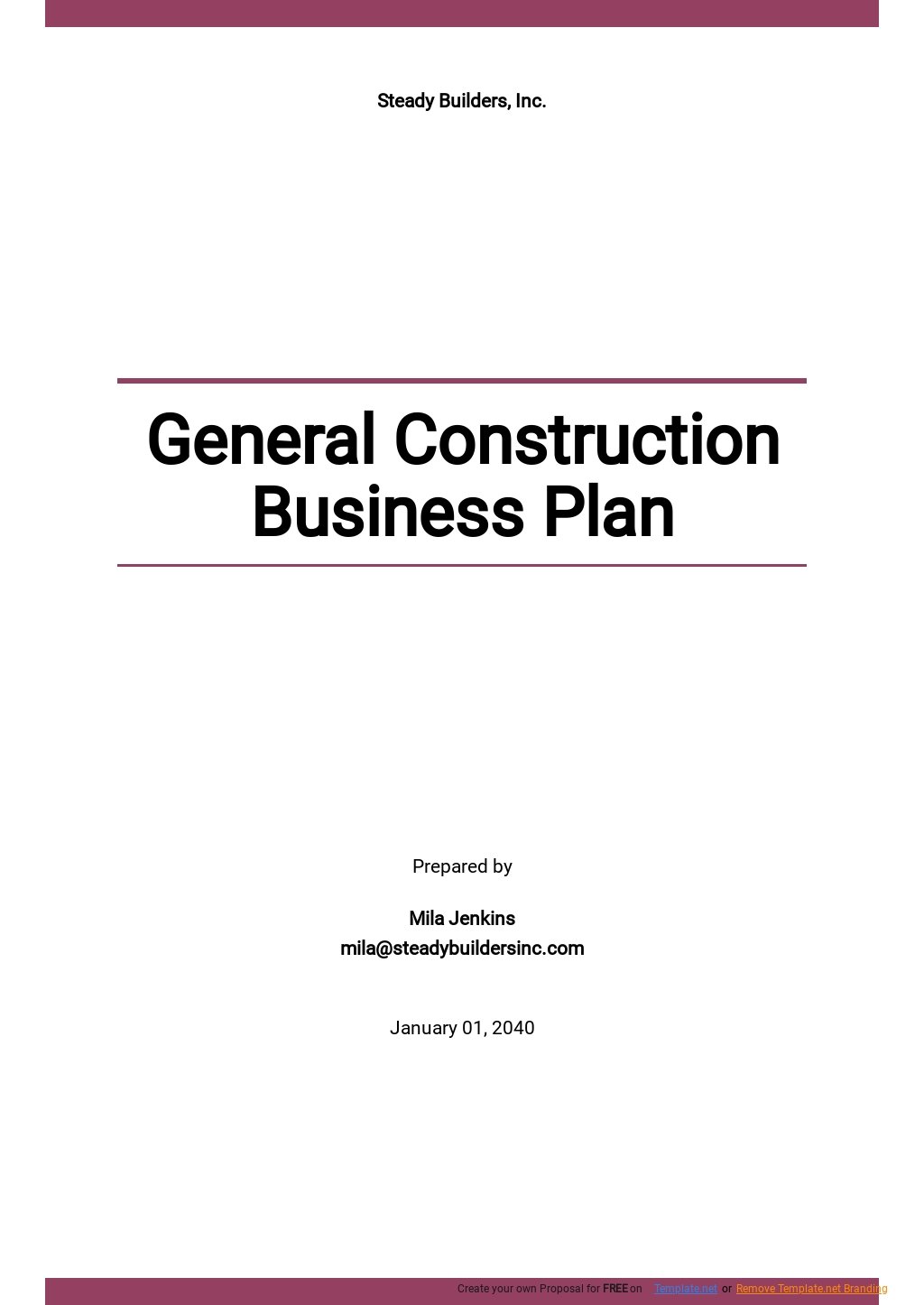 small construction company business plan sample