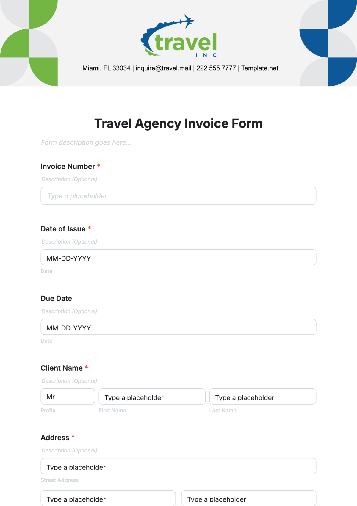 Travel Agency Invoice Form Template - Edit Online & Download