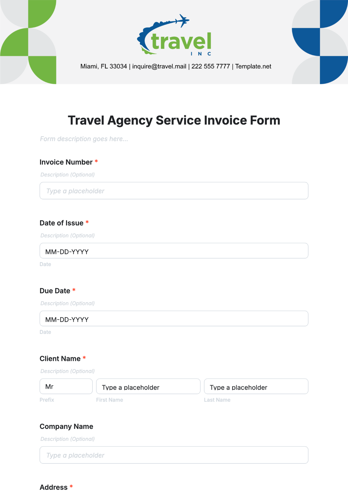 Travel Agency Service Invoice Form Template - Edit Online & Download