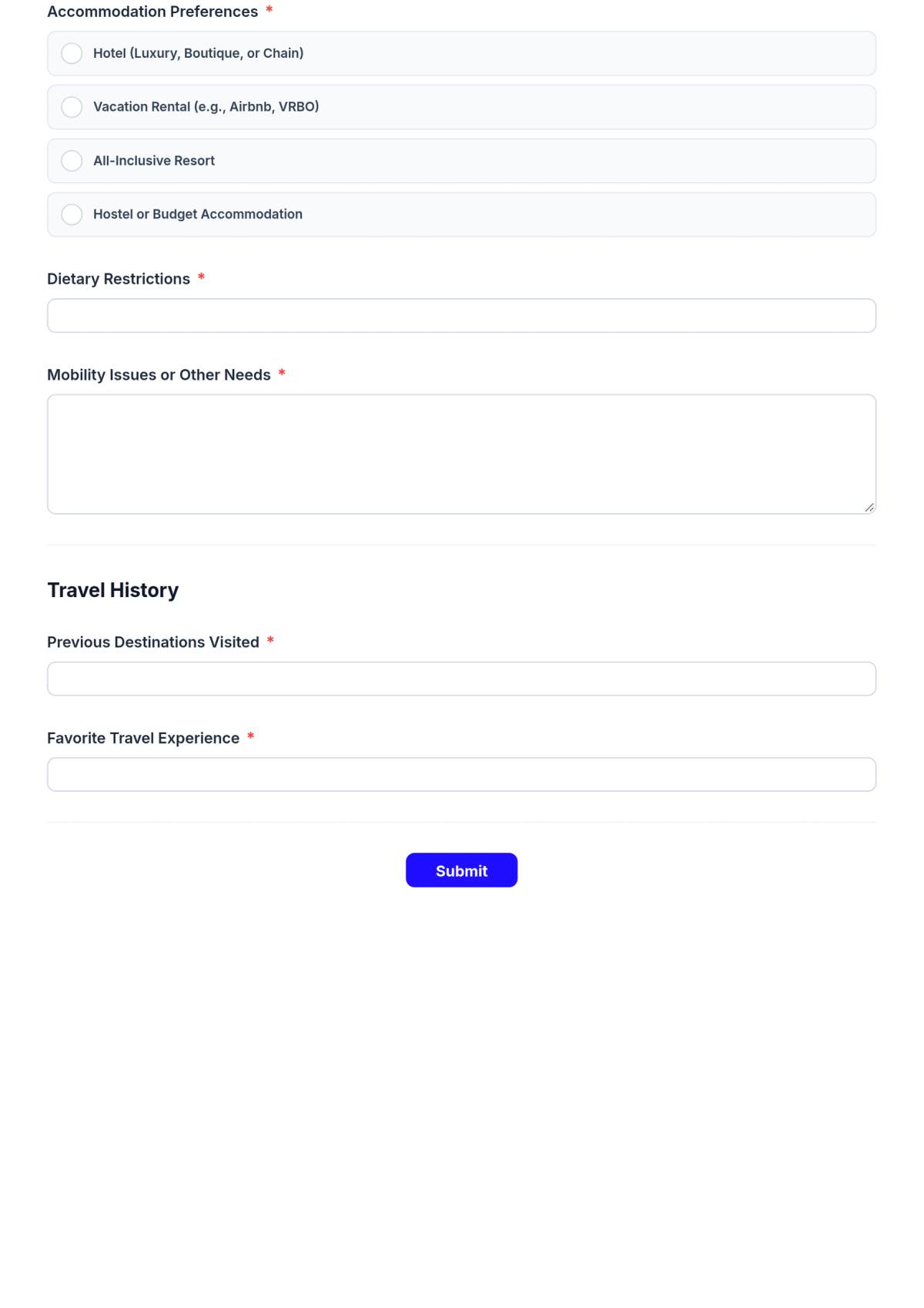 Free Travel Agency Client Intake Form Template & AI Maker