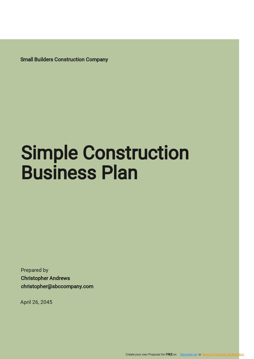 Simple Construction Business Plan Template - Google Docs, Word Intended For Construction Business Plan Template Free