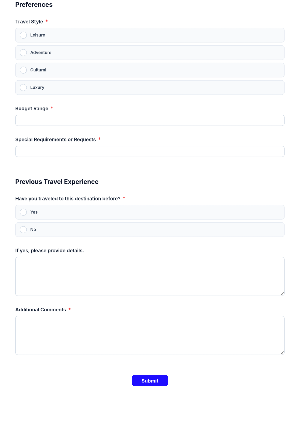 Free Travel Agent Intake Inquiry Form Template & AI Maker Free Travel Agent Intake Inquiry Form Template & AI Maker