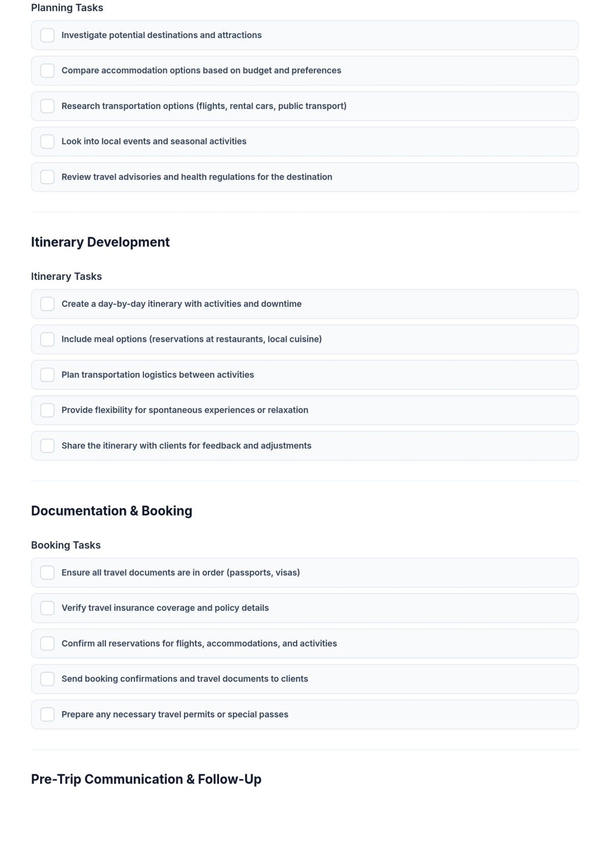 Free Travel Agency Preparation Checklist Form Template & AI Maker