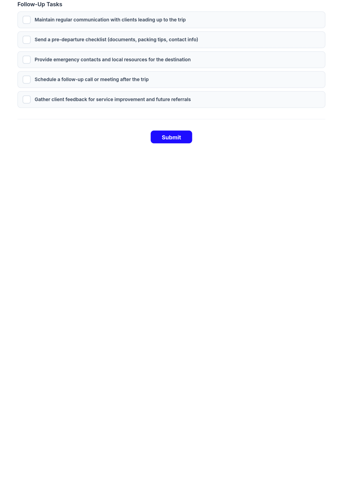 Free Travel Agency Preparation Checklist Form Template & AI Maker