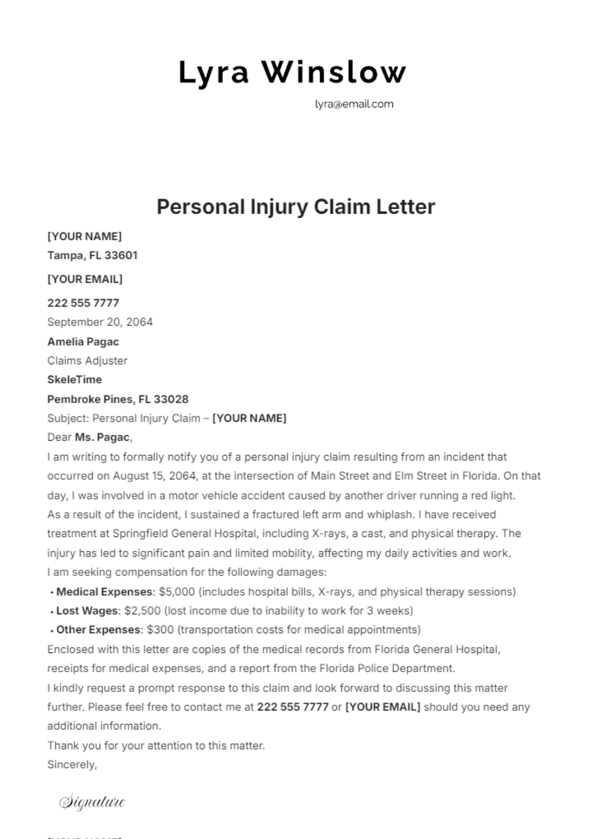 Personal Injury Claim Letter Template - Edit Online & Download