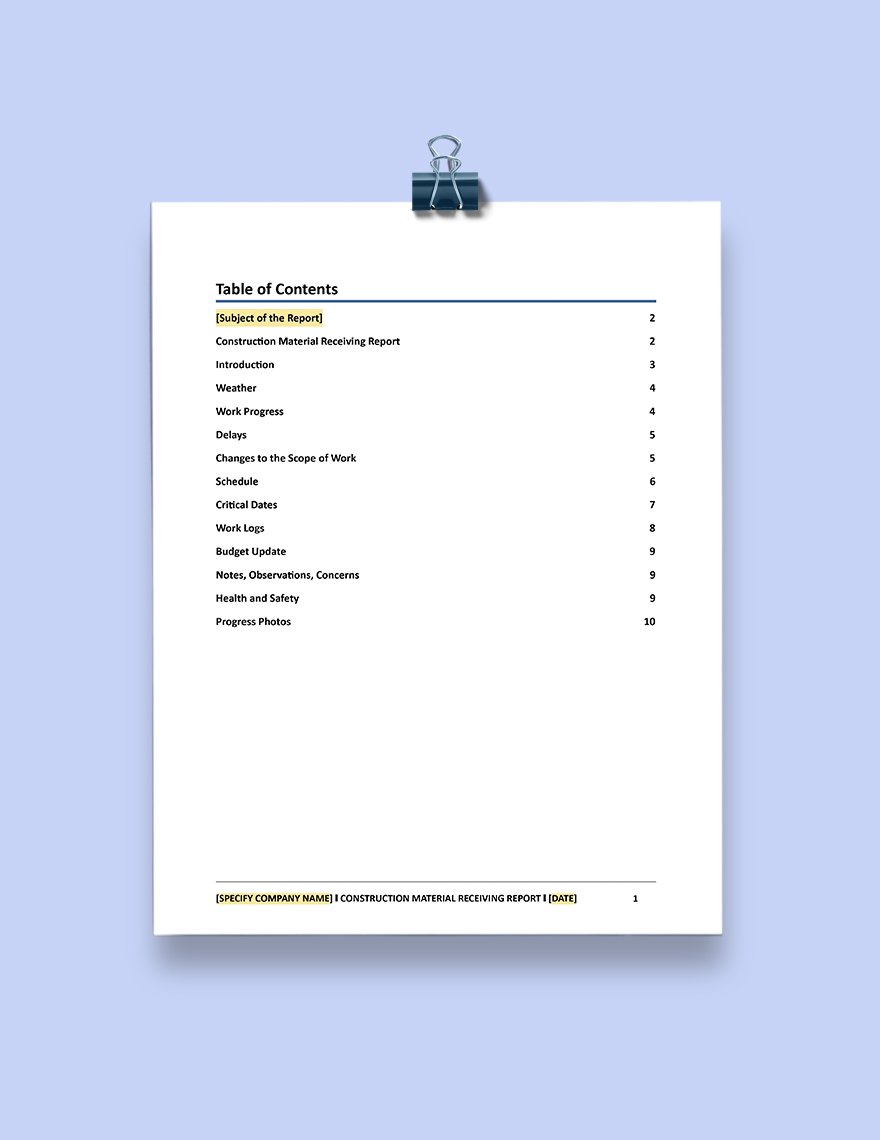 Construction Material Receiving Report Template