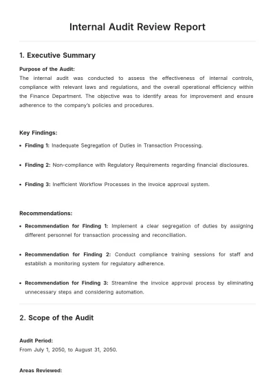 Free Internal Audit Review Report Template to Edit Online