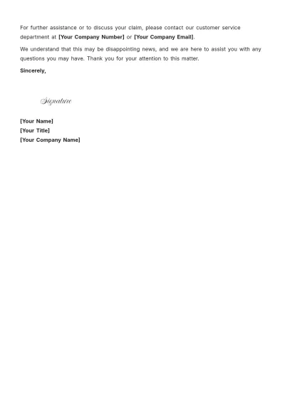 Free Claim Denial Letter Layout Template to Edit Online