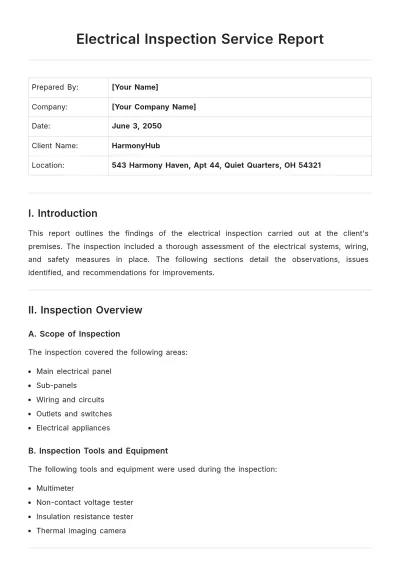 Free Electrical Inspection Service Report Template to Edit Online