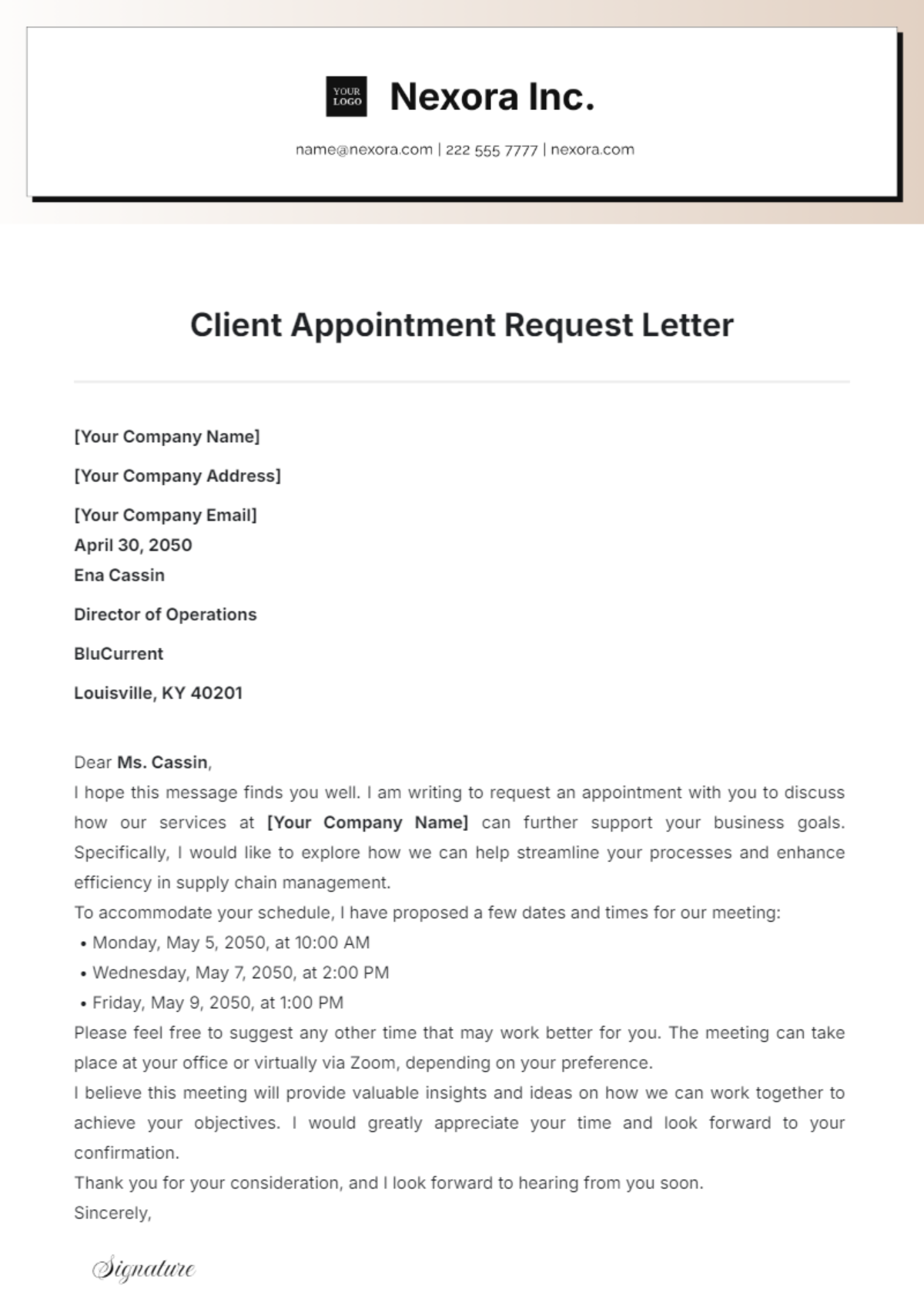 Client Appointment Request Letter Template - Edit Online & Download