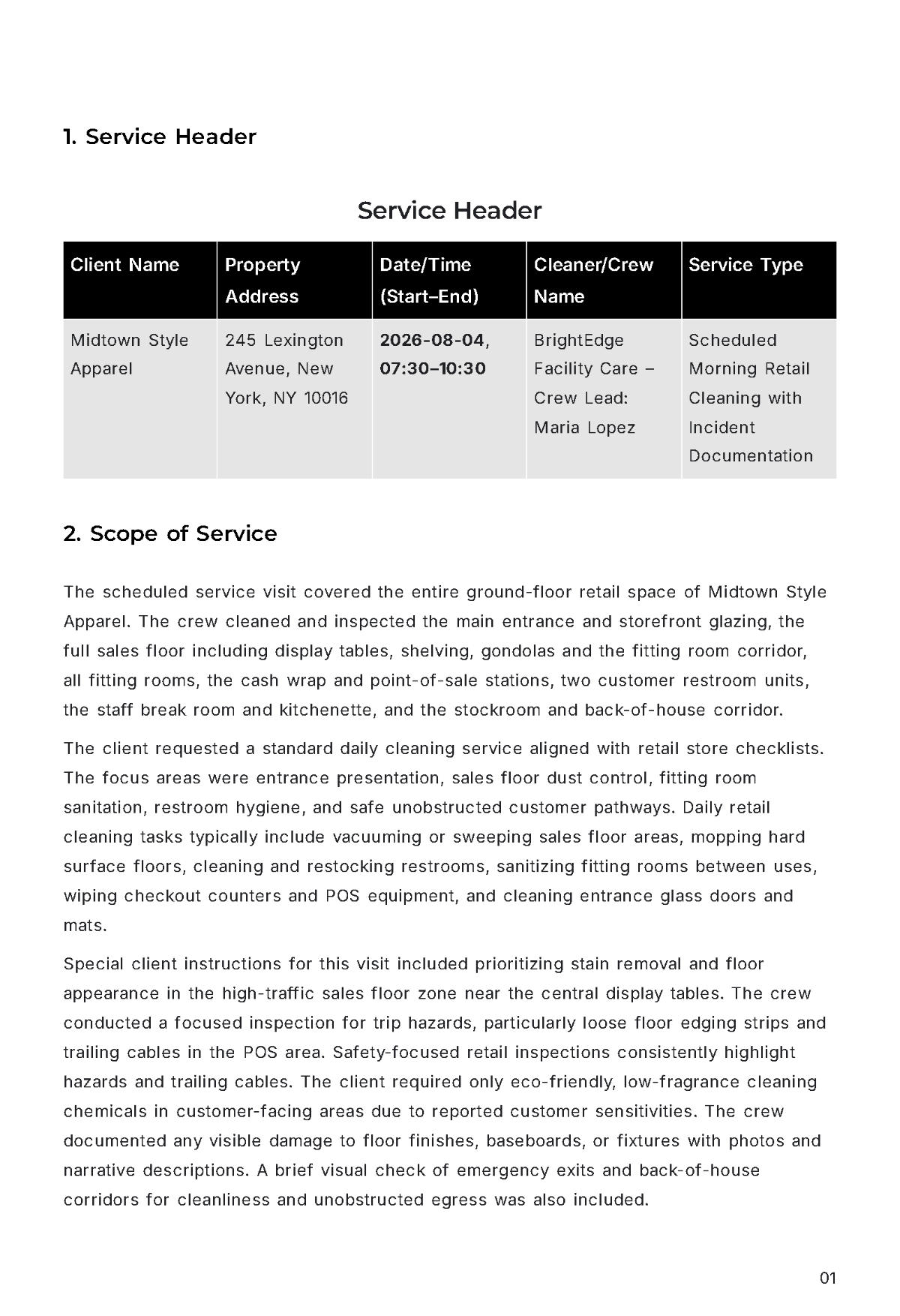 Free Cleaning Service Report Template to Edit Online