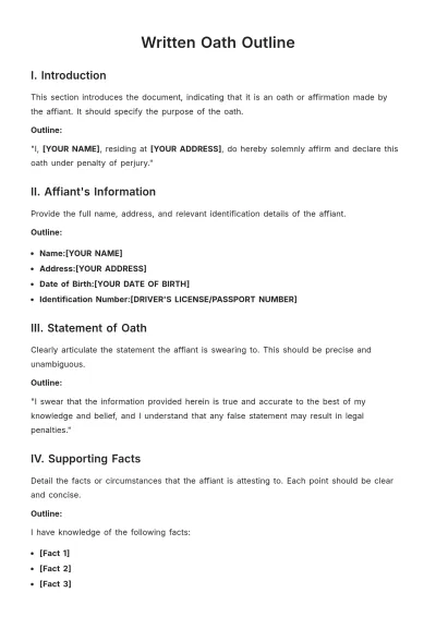 Free Written Oath Outline Template to Edit Online