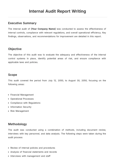 Free Internal Audit Report Writing Template to Edit Online