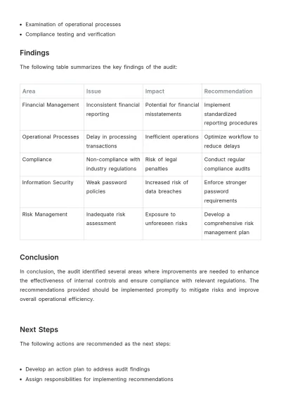 Free Internal Audit Report Writing Template to Edit Online