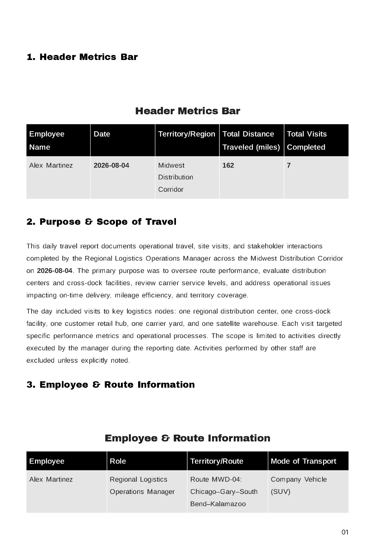Free Daily Travel Report Template to Edit Online