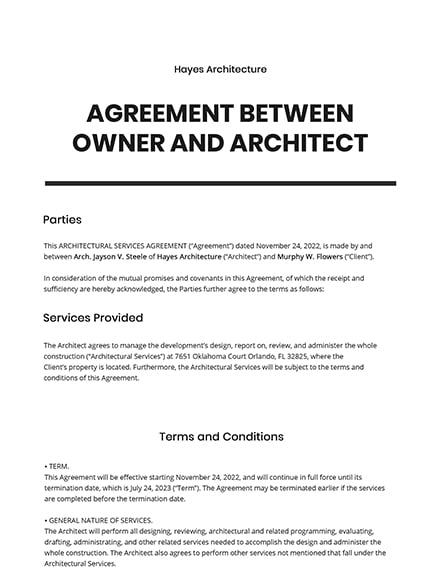 Agreement Between Owner and Architect 