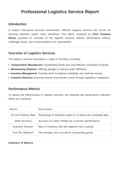 Free Professional Logistics Service Report Template to Edit Online