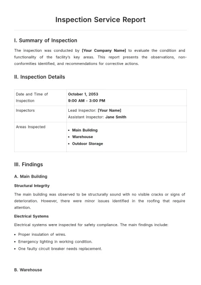 Free Inspection Service Report Template to Edit Online
