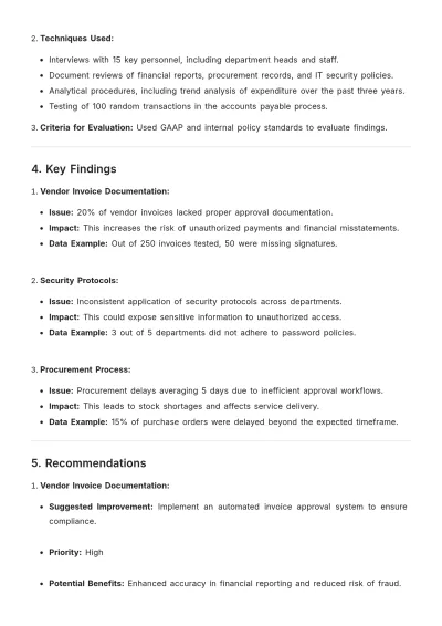Free Internal Audit Execution Report Blank Template to Edit Online