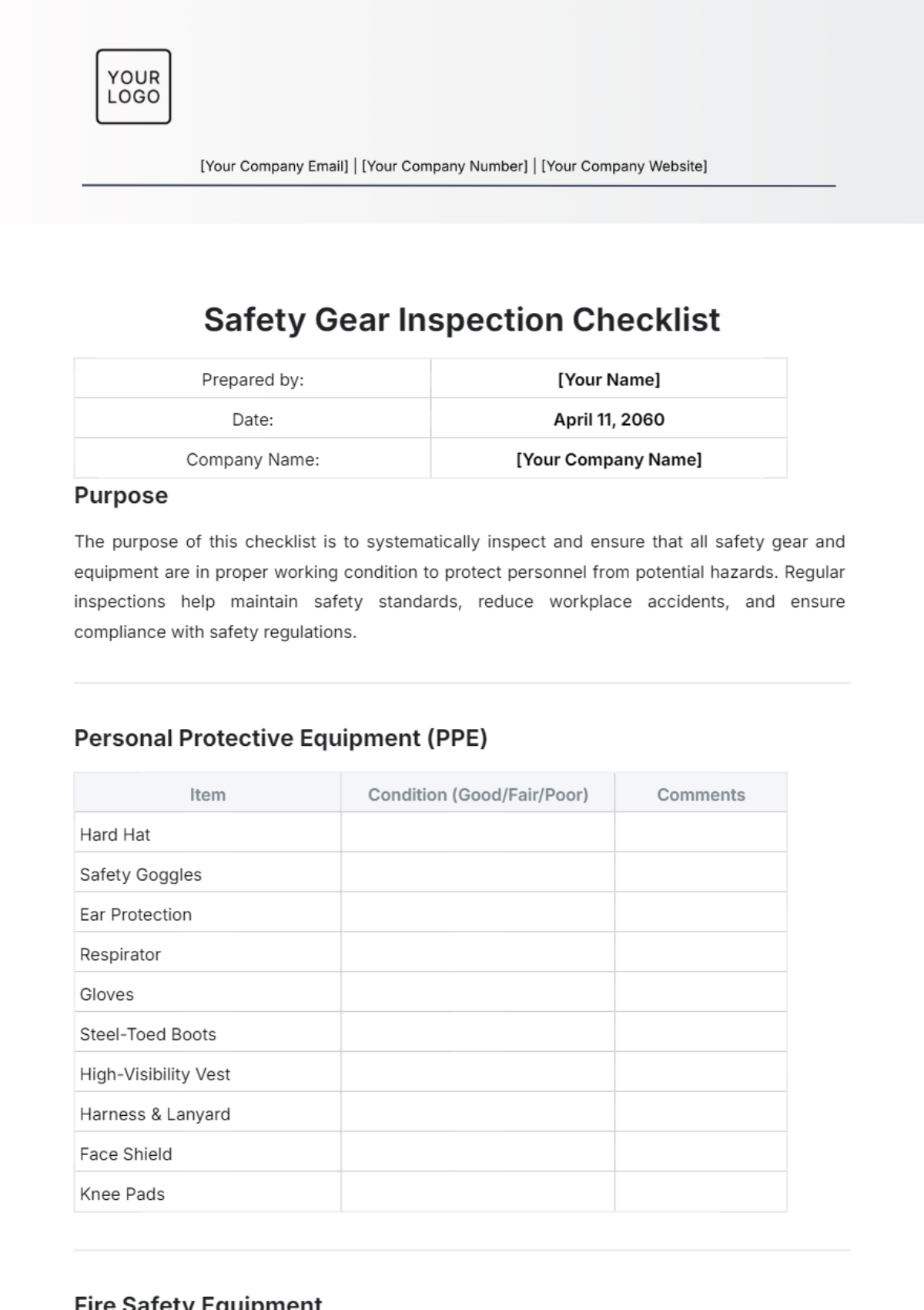 Safety Gear Inspection Checklist Template - Edit Online & Download