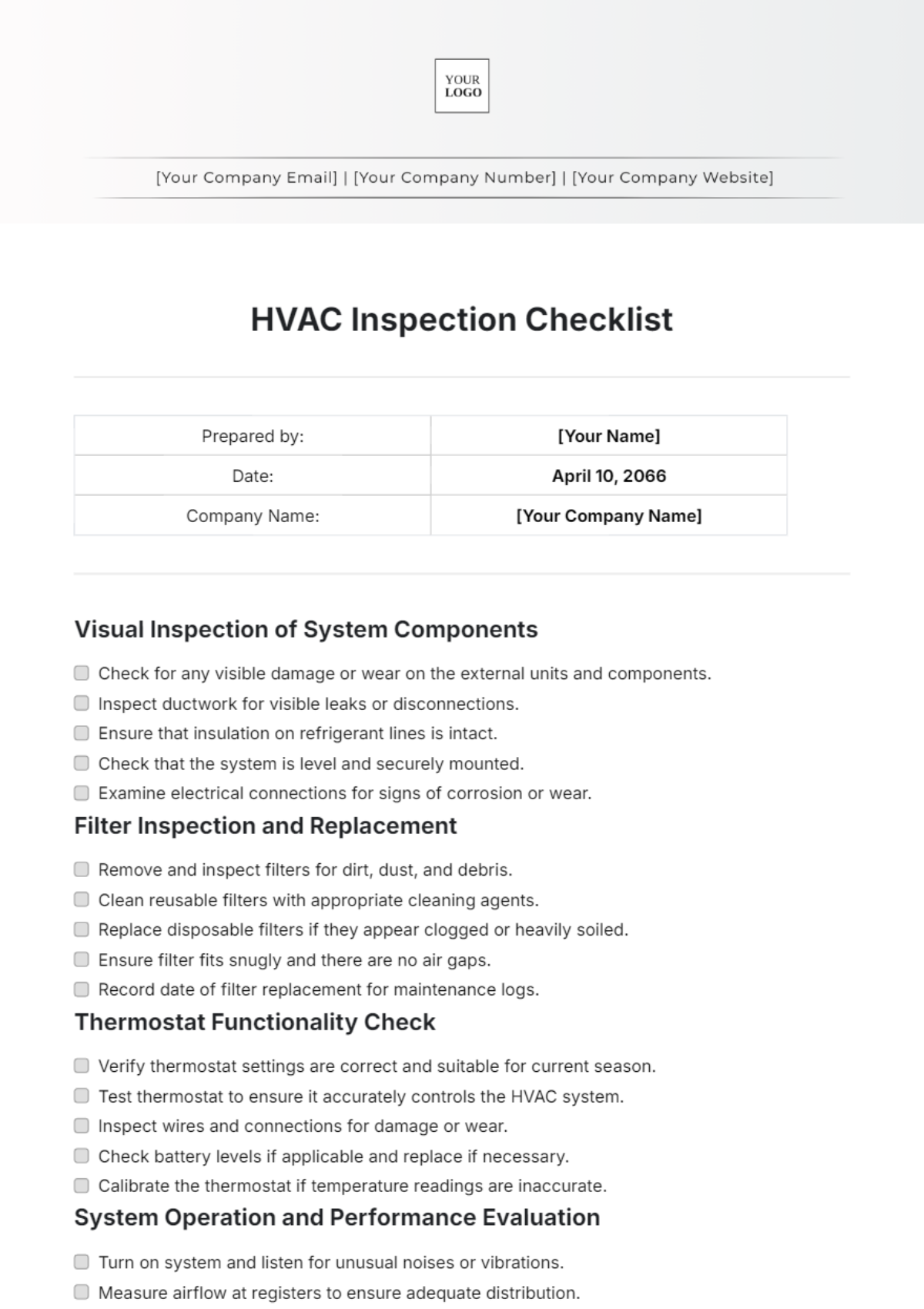 HVAC Inspection Checklist Template - Edit Online & Download