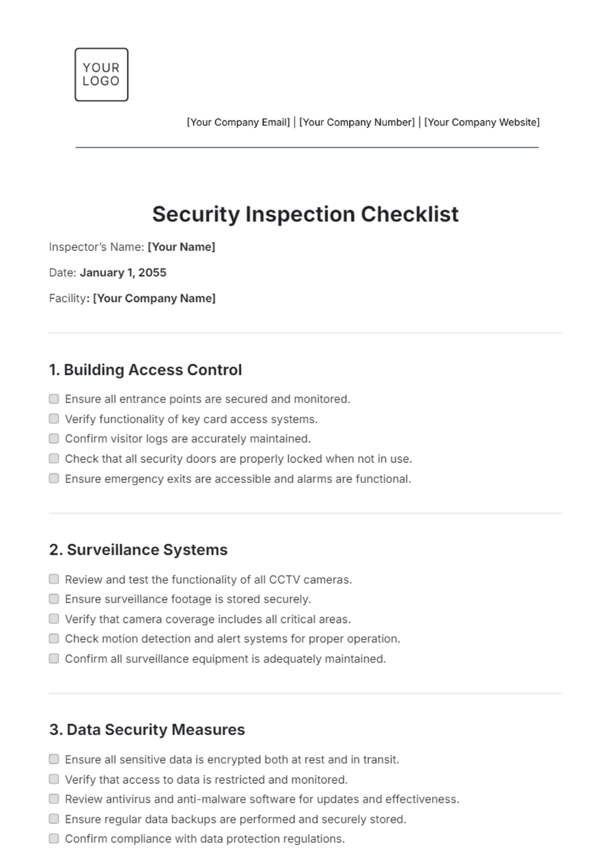 Security Inspection Checklist Template - Edit Online & Download