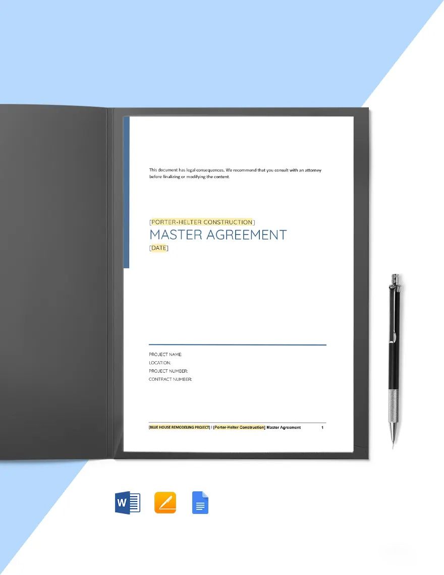 Master Agreement Between Owner and Contractor Template