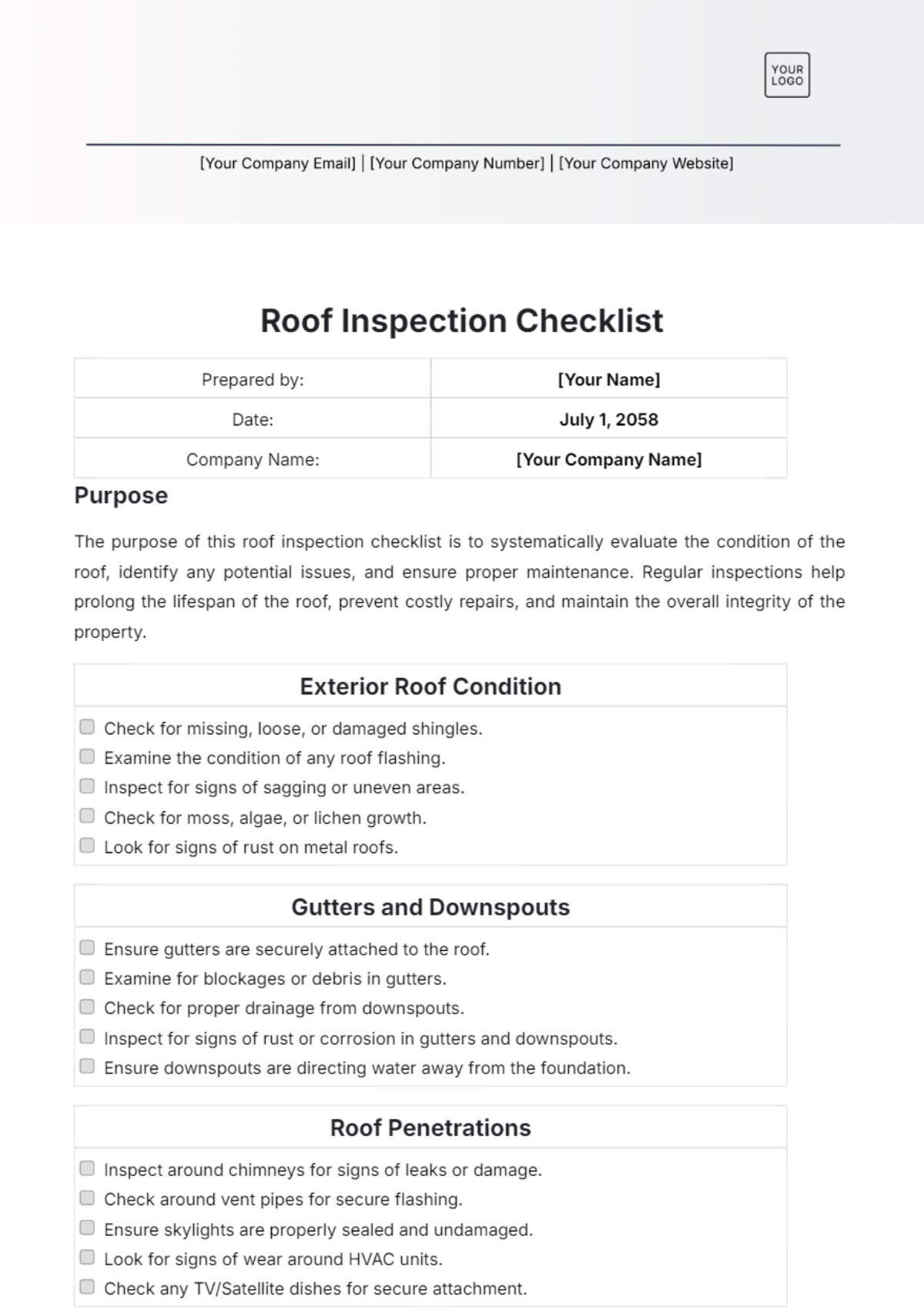 Free Roof Inspection Checklist Template - Edit Online & Download ...