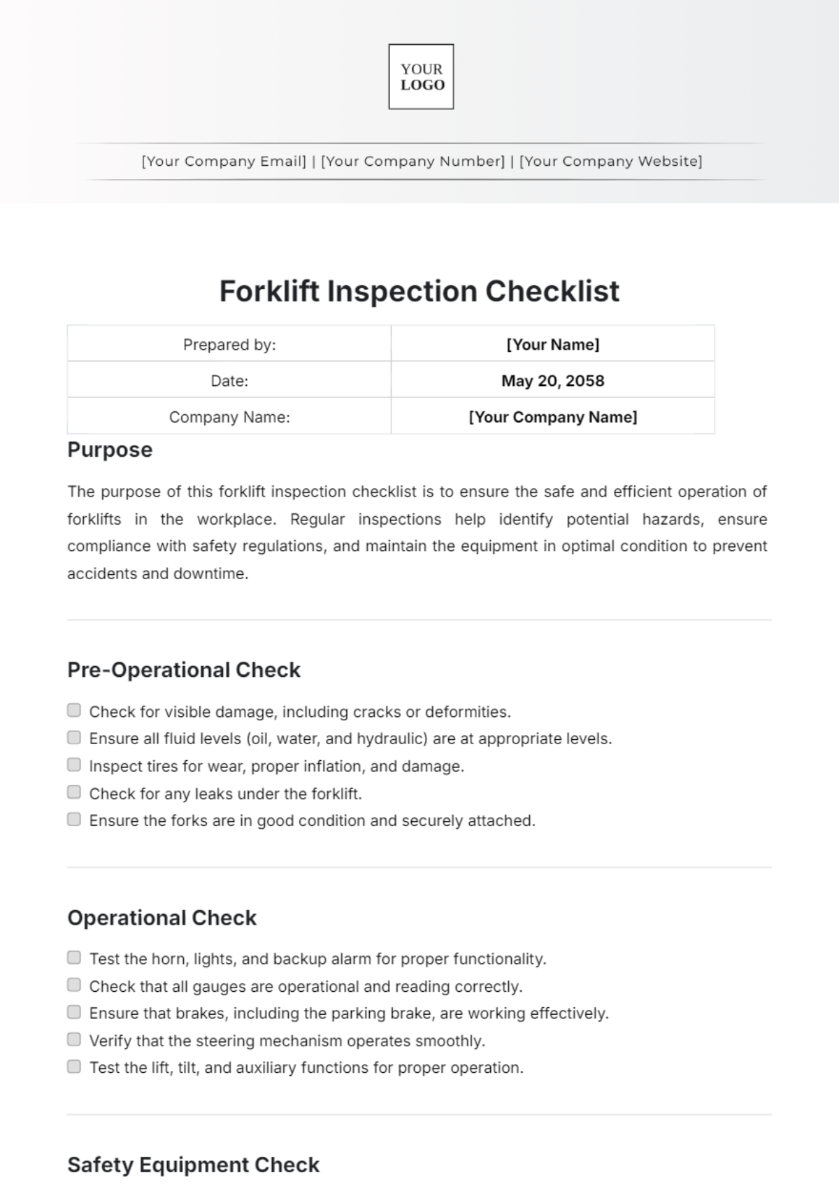 Forklift Inspection Checklist Template - Edit Online & Download