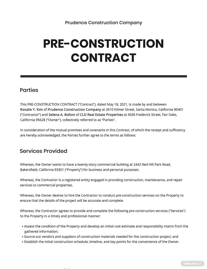 Construction Contract Microsoft Word Free Download