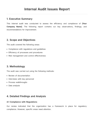 Free Internal Audit Issues Report Template to Edit Online