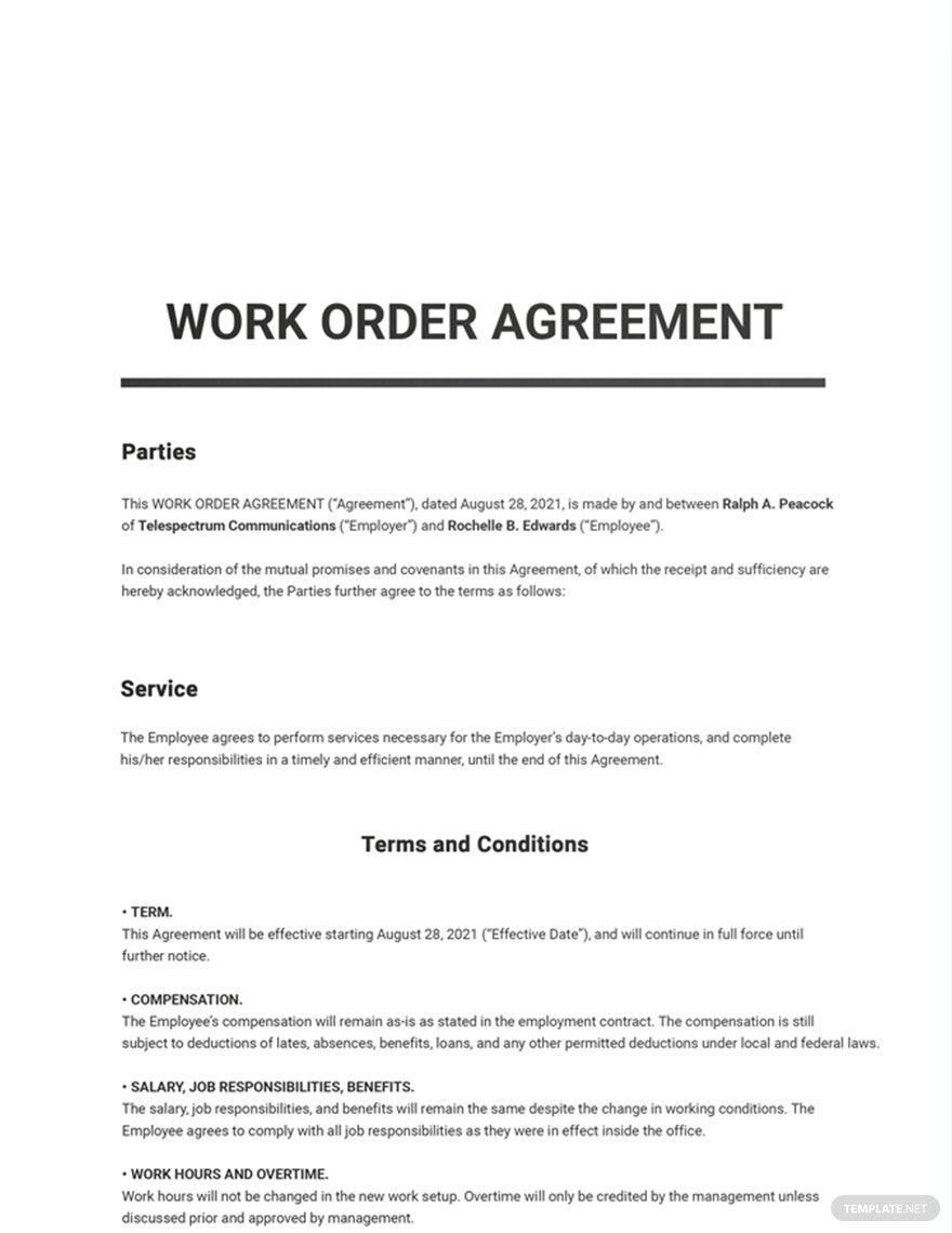 Work Order Agreement Template