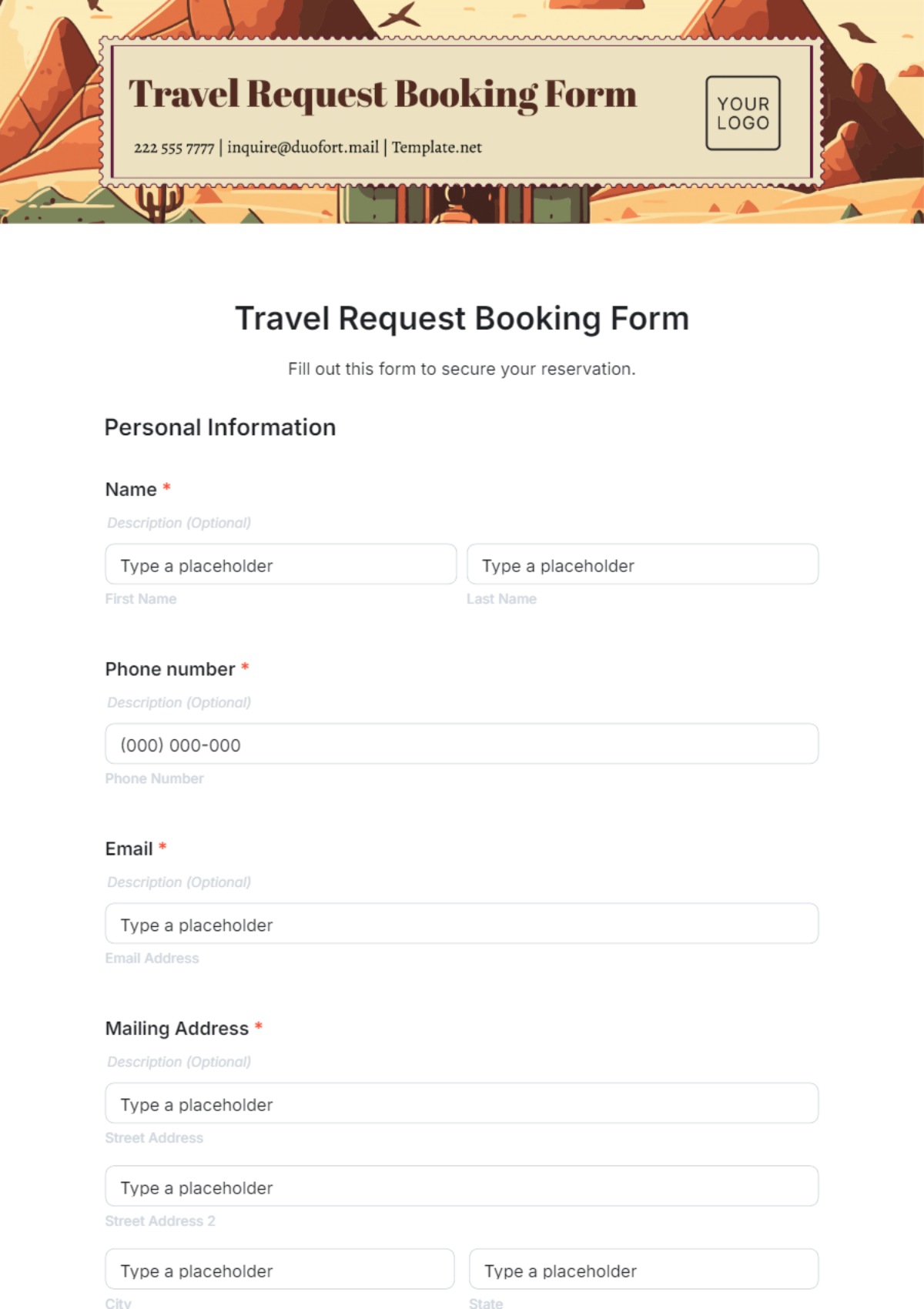 Travel Request Booking Form Template - Edit Online & Download