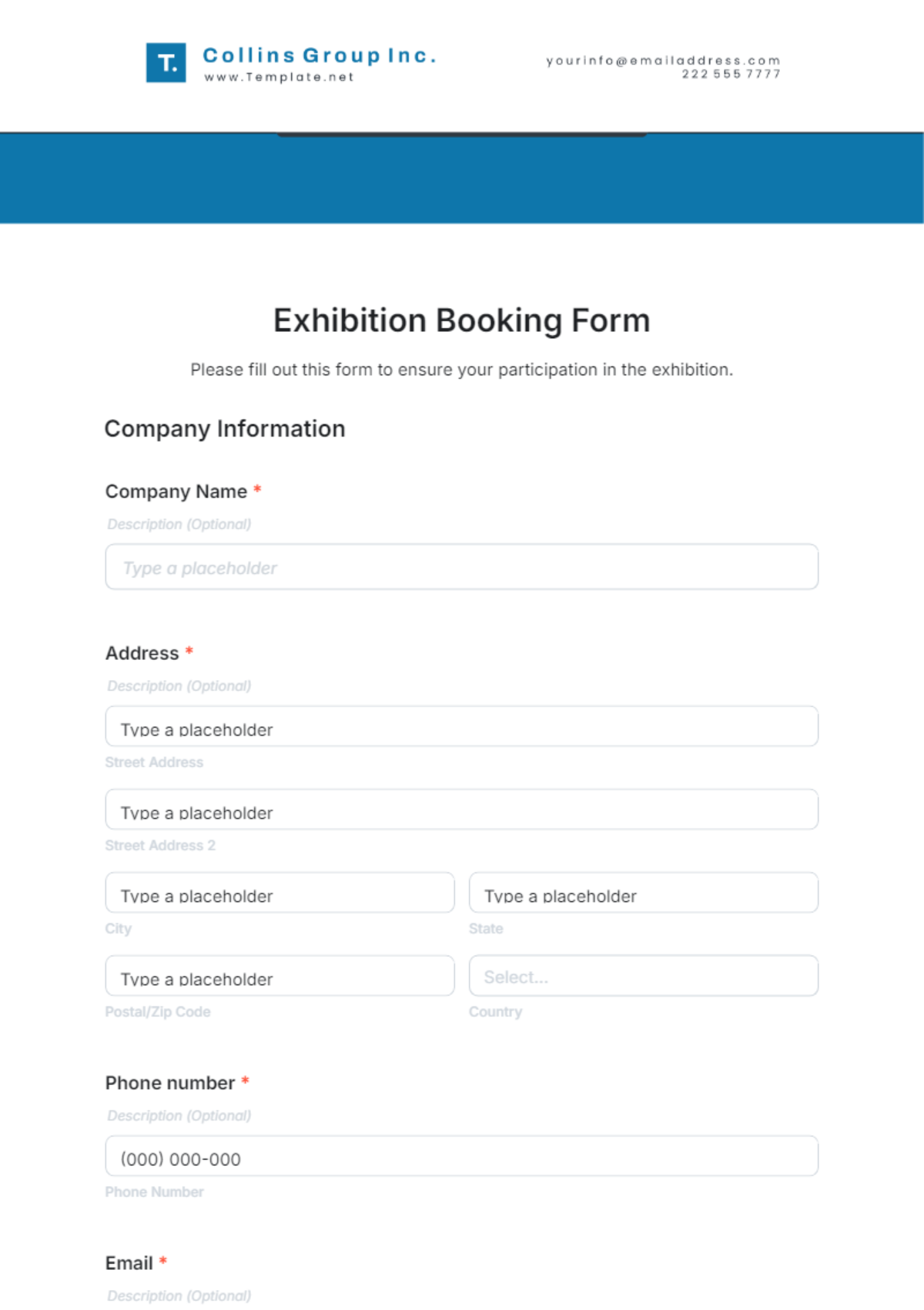 Exhibition Booking Form Template - Edit Online & Download