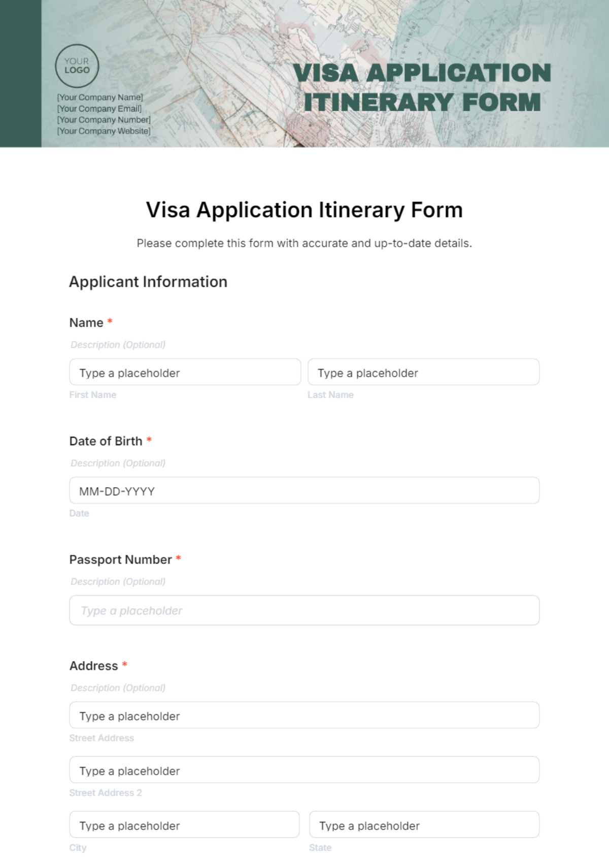 Visa Application Itinerary Form Template - Edit Online & Download