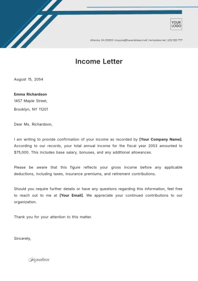 Free Income Letter Template to Edit Online