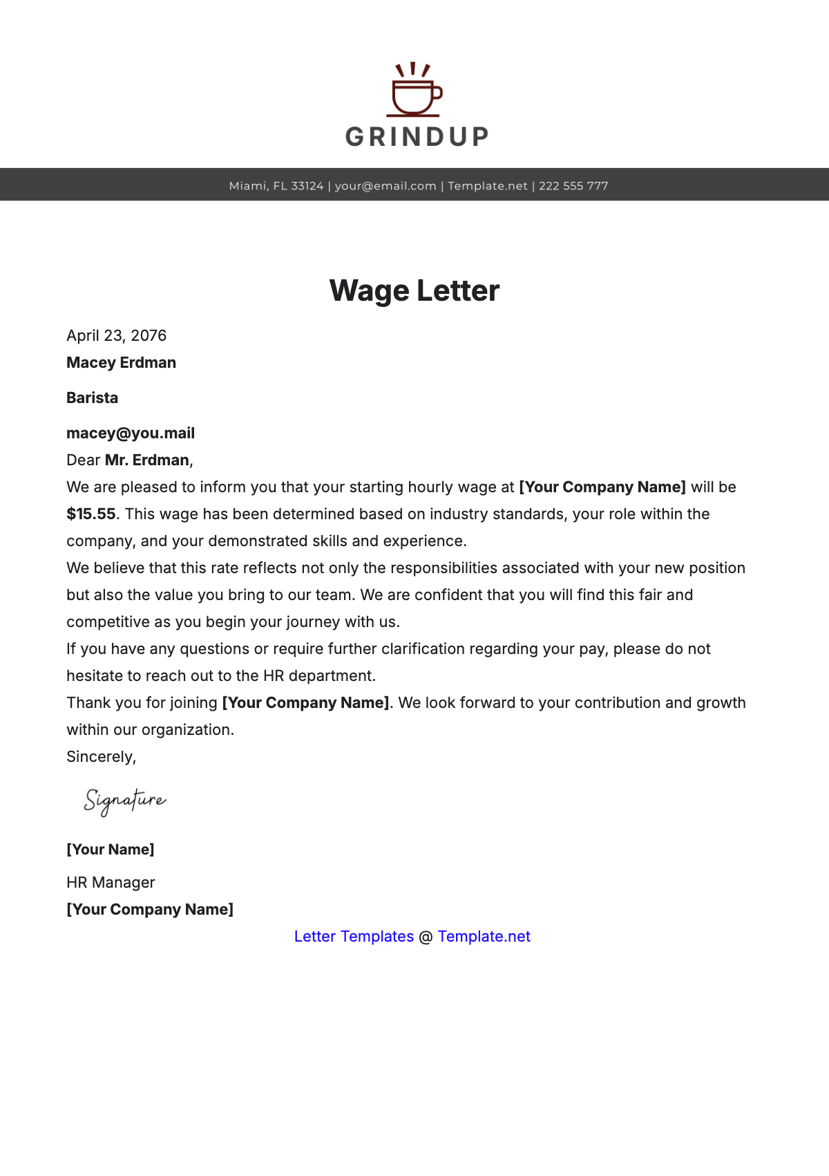 Wage Letter Template - Edit Online & Download