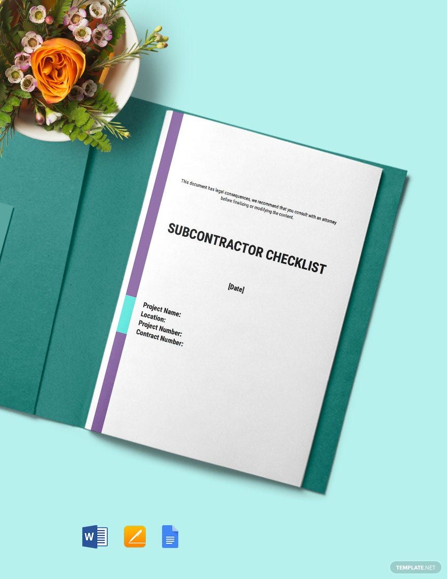 Subcontractor Checklist Template in Word, Google Docs, Apple Pages