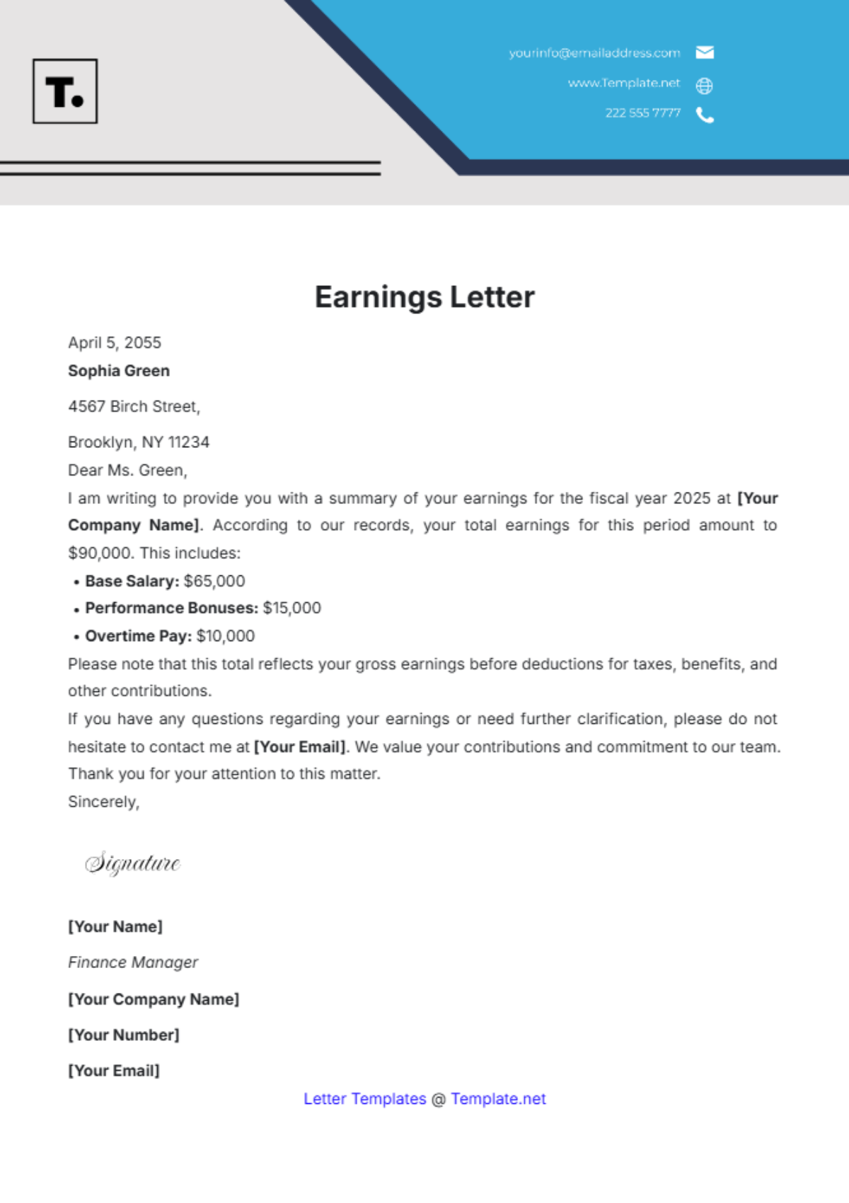 Earnings Letter Template - Edit Online & Download