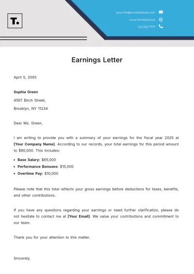 Free Earnings Letter Template to Edit Online