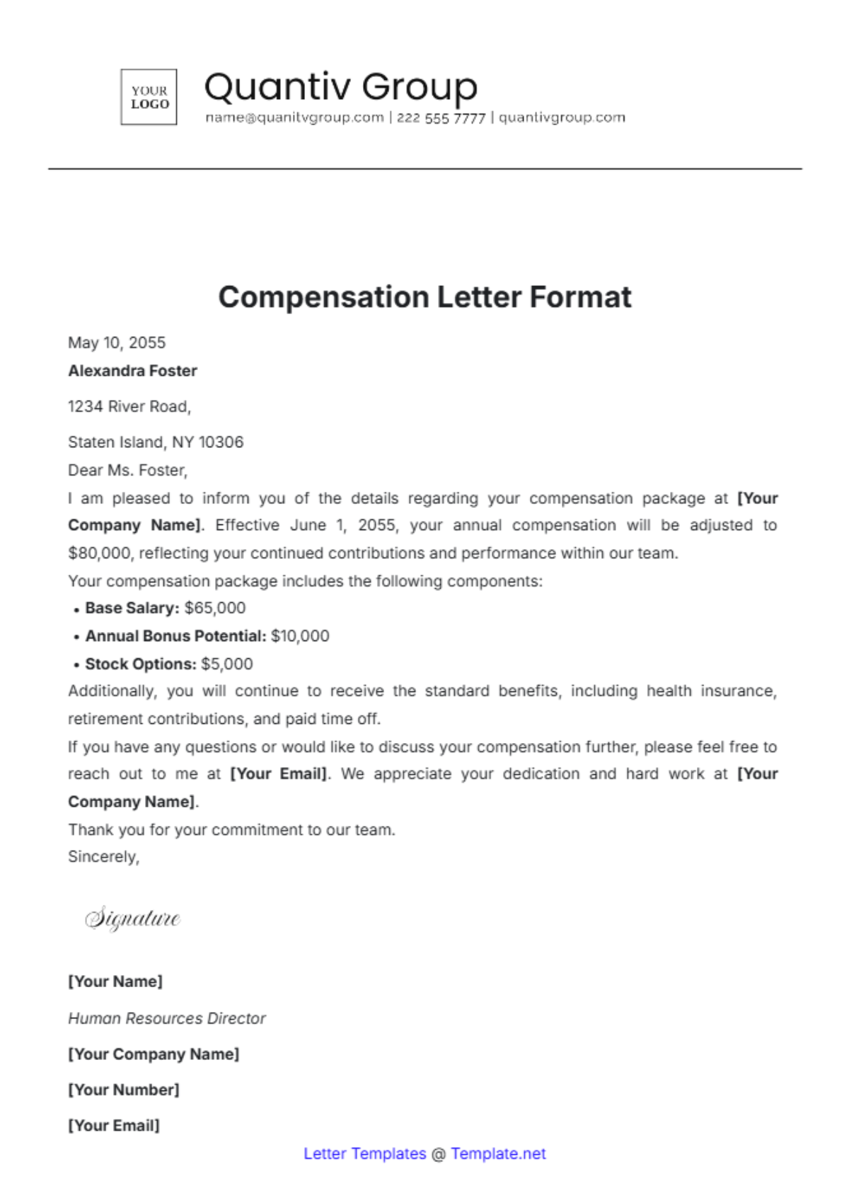 Compensation Letter Format Template - Edit Online & Download